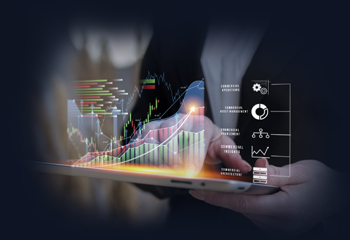 business man holds a 3D Graph to show how AI provides Strategies